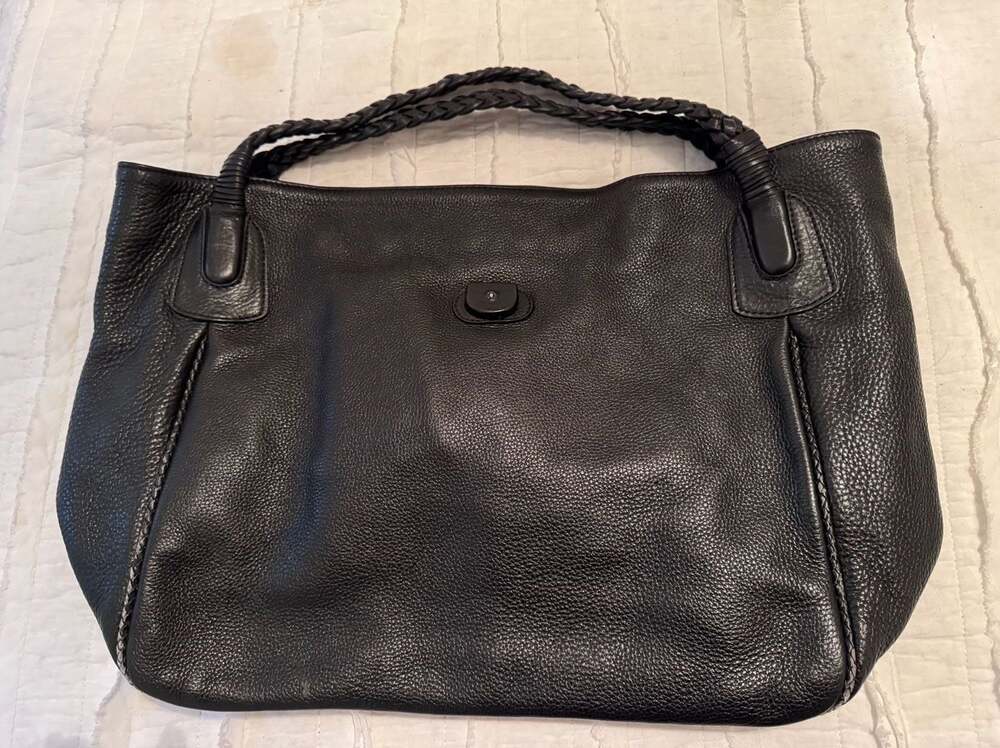 Gucci Black Pebbled Leather Braided Handle Tote Bag - Picture 3 of 9